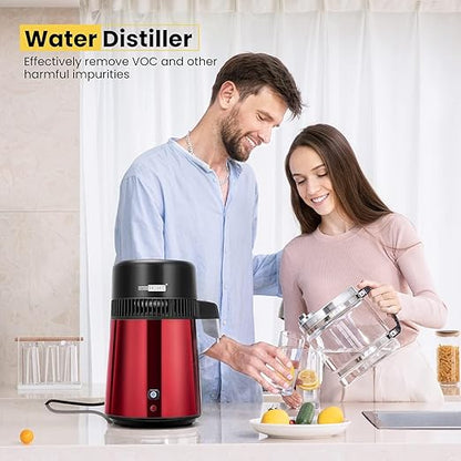 VIVOHOME Water Distiller Countertop 1.1 Gallon/4L 304 Stainless Steel Distilled Water Machine with Smart Switch Purifier Filter for Home Officek, Red