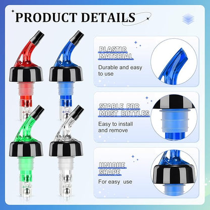 Automatic Measured Bottle Pourer Liquor Measure Pourer Quick Shot Dispenser 1.5 oz Measured Wine Pourers for Home Bar Kitchen Tools (White, Red, Blue, Green, 24 Pack)