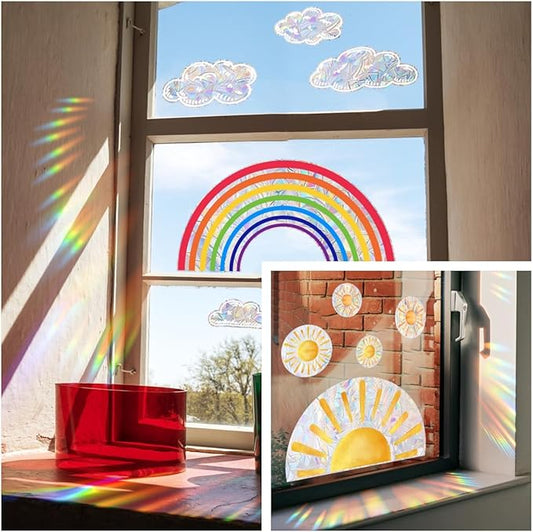 11Pcs Rainbow Window Clings, Suncatcher Sticker for Window, Static Cling Rainbow Window Stickers, Stop Birds from Flying Into Windows (Rainbow)