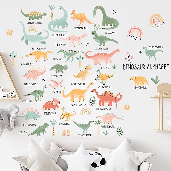 Boho Dinosaur Wall Decals Dino Palm Tree Wall Stickers Dinosaur Room Decor for Boys Kids Adult Bedroom Living Room Nursery Classroom Bathroom Home Decoration