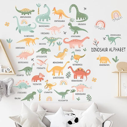 Boho Dinosaur Wall Decals Dino Palm Tree Wall Stickers Dinosaur Room Decor for Boys Kids Adult Bedroom Living Room Nursery Classroom Bathroom Home Decoration