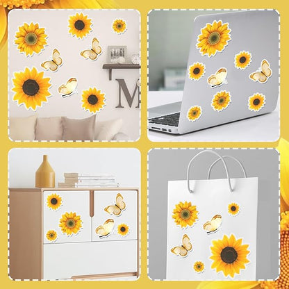 Sunflower Wall Decals, Butterfly Wall Stickers Sunflower Peel and Stick Decor for Bedroom Kitchen Living Room Home Decor