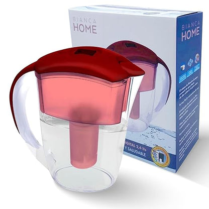 2.4L LTS Filtered Water Pitcher with Filter Change Indicator - Tap Drinking Water Purifier - Secure Lid Technology - Water Jug for Dorm, Kitchen, Fridge - Clean, Refreshing Taste - Red