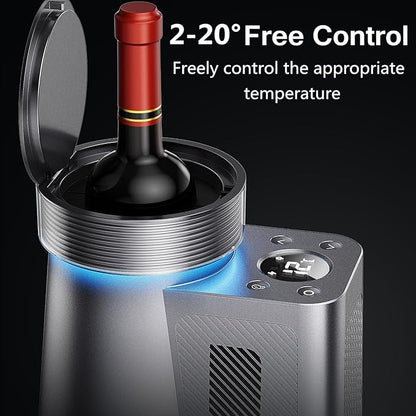 Electric Wine Cooler, Wine Chiller for 750ml Wine and Champagne Bottles, Single Bottle Wine Cooler Keep Cold, Portable Wine Bottle Chiller with Power Cord for Home and Car, Gift for Wine Lover