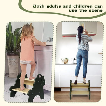 Wood Step Stool for Toddler,2 Step Stool with Non-Slip Stepping Surface and Handles,Step Stool for Bathroom, Bedroom, Kitchen Step Stools Kids