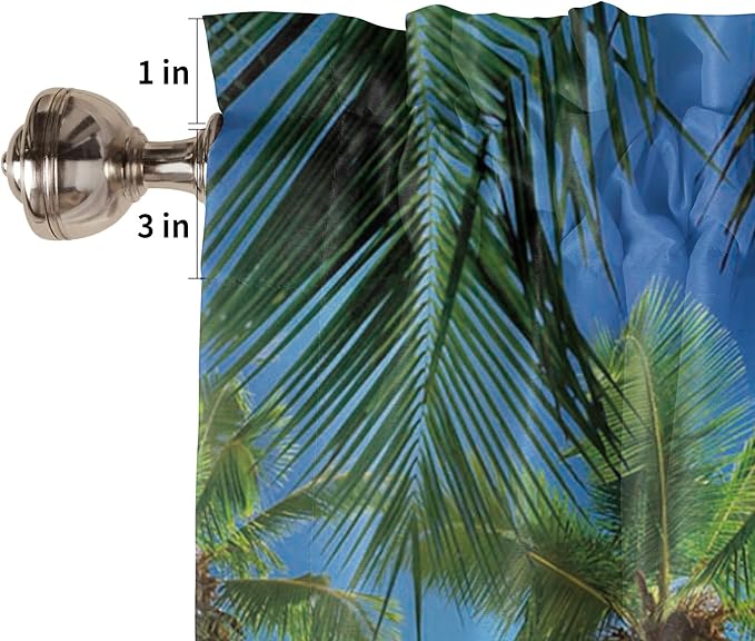 Valance Curtains for Kitchen Window, Palms Tree Ocean Tropical Sea Rod Pocket Valances Window Treatments Beach Theme Short Curtains for Bedroom/Living Room,54" X 18" -1 Panel,