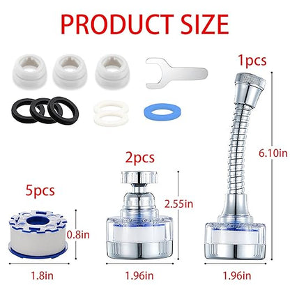 3PCS Sink Water Filter Faucet, 360° Rotating Faucet Filters, Faucet Water Filter, Purifier Kitchen Tap Filtration Removes Chlorine Fluoride Heavy Metals Hard Water for Home Bathroom & Kitchen