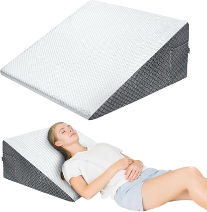 12" Wedge Pillow for Sleeping with Memory Foam Top,Triangle Elevated Wedge Pillow for After Surgery 、Acid Reflux Gerd 、Snoring、Back Pain, Removable Machine Wash Cover | Memory Foam Top Wedge Pillow