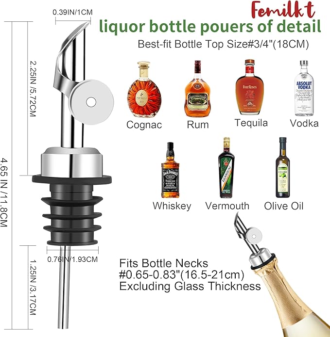 Liquor Pour Spout,Pour Spout for Liquor Bottles,Automatic Olive Oil Dispenser Spout,liquor dispenser,Olive Oil Spout,liquor bottle pourers Alcohol Wine Syrup Home Bar Accessories (Sliver, 12 Pack)