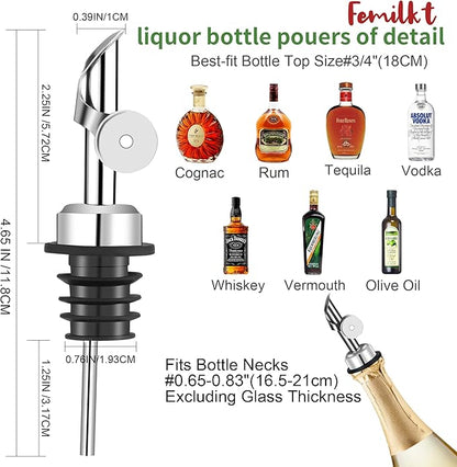 Liquor Pour Spout,Pour Spout for Liquor Bottles,Automatic Olive Oil Dispenser Spout,liquor dispenser,Olive Oil Spout,liquor bottle pourers Alcohol Wine Syrup Home Bar Accessories (Sliver, 12 Pack)