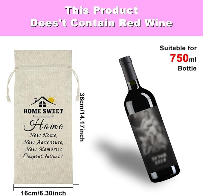 New Home Gift Wine Gift Bag Housewarming Gift First New Home Gift for Homeowner Friends Men Coworker Housewarming Party Decors Wine Bottle Wrap Bag Christmas Gift for Host Drawstring Burlap Wine Bag