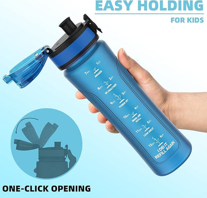 15oz Kids Sports Water Bottles for School with Spout Lid (Blue)