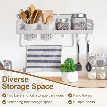 Spice Rack Organizer Wall Mount, Seasoning Rack with Hook,Space Aluminum Space Saver Racks for Kitchen, Cabinet, No Punching Required Kitchen Wall Storage Organizer, Multifunctional Home Storage Rack