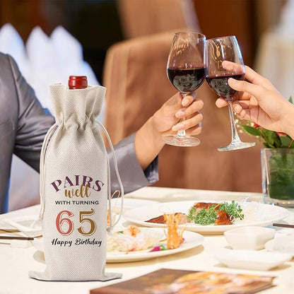 YUANHAO 65th Birthday Gifts for Women Men, 65th Birthday Wine Bag, Pairs Well With Turning 65th Wine Bag