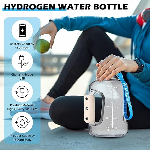 1.5 L Max PEM Hydrogen Water Bottle Hydrogen Water Generator Rechargeable Portable Hydrogen Bottle with SPE/PEM Technology for Portable Family Fitness Gifts, High Capacity(White)