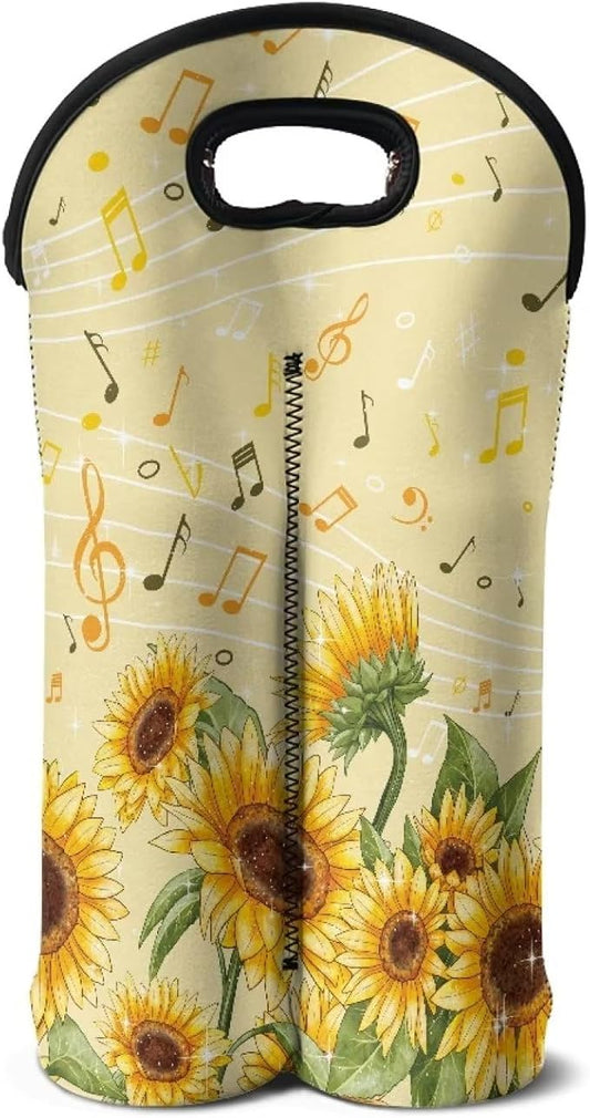 doginthehole Yellow Sunflower Wine Tote Carrier Bag Reusable Wine Bottle Protector Home Travel Picnic Portable Wine Bottle Holder Neoprene Insulated Sleeve for 750ml Bottles