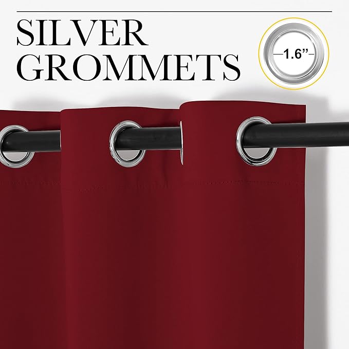 NICETOWN Home Decorations Thermal Insulated Solid Grommet Top Blackout Living Room Curtains/Drapes for Christmas & Thanksgiving Gift (1 Pair, 42 x 84 inches, Burgundy Red)