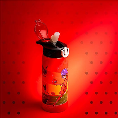 Zak Designs Miraculous Ladybug Water Bottle For School or Travel, 25 oz Durable Plastic Water Bottle With Straw, Handle, and Leak-Proof, Pop-Up Spout Cover