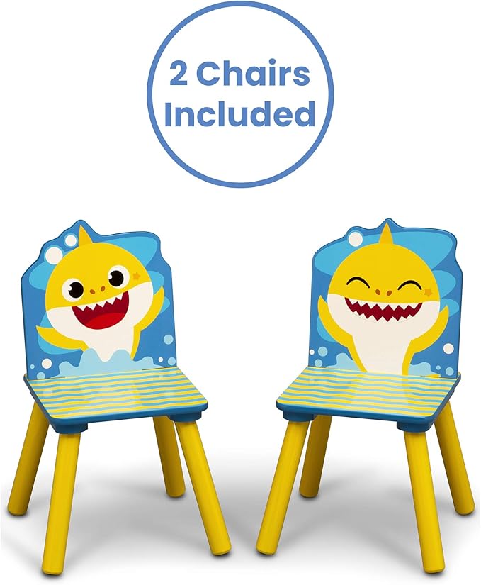 Delta Children Kids Table Storage (2 Chairs Included) -Ideal for Arts & Crafts, Snack Time, Homeschooling, Homework & More, Baby Shark, 3 Piece Set