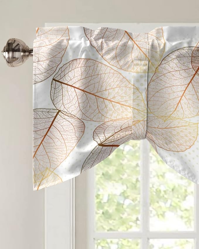 Tie Up Valance for Kitchen Living Room Farmhouse - Leaf Specimen Rod Pocket Adjustable Tie-up Shade Valance for Small Window, Window Valance Balloon Drape for Bathroom 60x18 inches