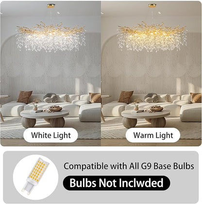 YUYI Modern Crystal Chandeliers for Dining Room,Gold Tree Branches Chandelier Lighting,Round Luxury Raindrop High Ceiling Chandelier Light Fixture Hanging Pendant Light Fixtures(47.2 inch)