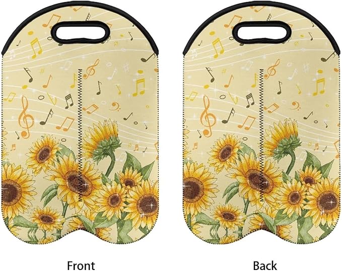 doginthehole Yellow Sunflower Wine Tote Carrier Bag Reusable Wine Bottle Protector Home Travel Picnic Portable Wine Bottle Holder Neoprene Insulated Sleeve for 750ml Bottles