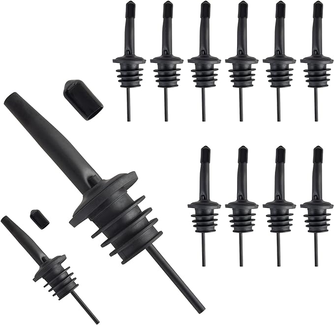 12 Pack Liquor Pourers Spouts for Liquor Bottles Black Bar Pour Spouts Liquor Pourers with Dust Caps Bottle Pourers for Alcohol, Speed Pourers for Liquor Bottles (Matte Black, 12 Pack)