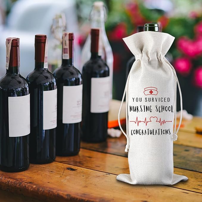 You Survived Nursing School Congratulations Funny Nurse Wine Bags Nurse Graduation Gift Nurse Week Gifts for Nurse Student Burlap Bag Gifts