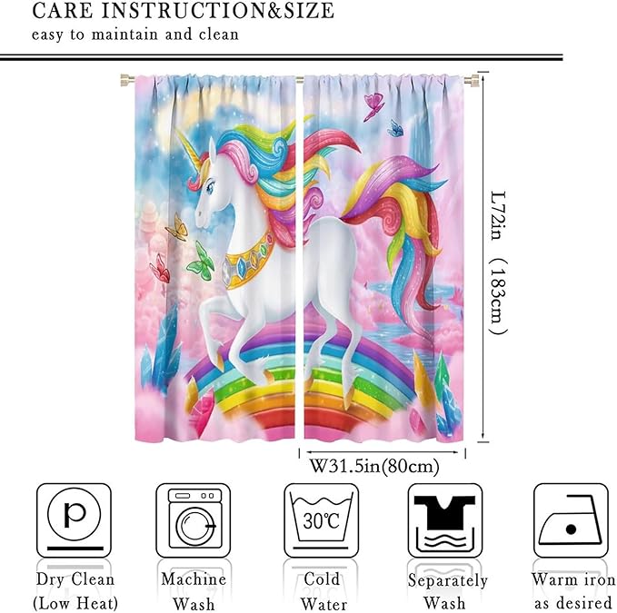 Unicorn Curtains Pink Kids Cartoon Room Darkening Decor Curtains Boys Girls Baby Room Decor Curtains Living Room Kitchen Decor 63x72 Inch 2 Panels