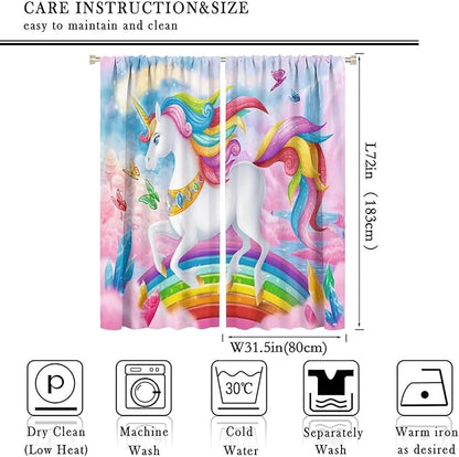 Unicorn Curtains Pink Kids Cartoon Room Darkening Decor Curtains Boys Girls Baby Room Decor Curtains Living Room Kitchen Decor 63x72 Inch 2 Panels