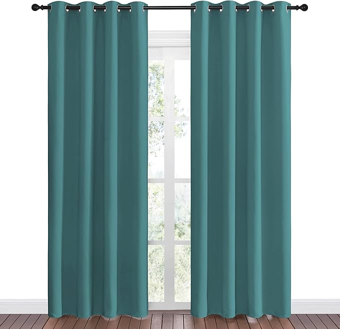 NICETOWN Insulated Curtains Blackout Draperies - Triple Weave Microfiber Home Thermal Insulated Solid Ring Top Blackout Curtains/Panels for Bedroom(Sea Teal, Set of 2, 55 x 86 Inch)