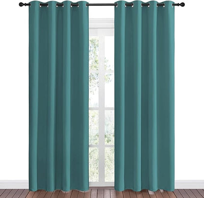 NICETOWN Insulated Curtains Blackout Draperies - Triple Weave Microfiber Home Thermal Insulated Solid Ring Top Blackout Curtains/Panels for Bedroom(Sea Teal, Set of 2, 55 x 86 Inch)