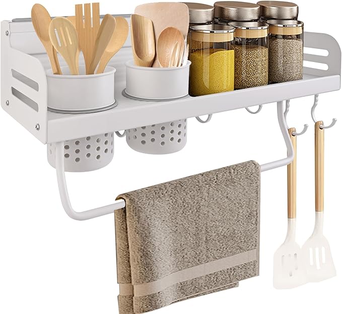 Spice Rack Organizer Wall Mount, Seasoning Rack with Hook,Space Aluminum Space Saver Racks for Kitchen, Cabinet, No Punching Required Kitchen Wall Storage Organizer, Multifunctional Home Storage Rack