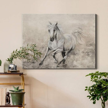 Renditions Gallery Canvas Animal Wall Art Home Paintings & Prints Elegant Running Horse Abstract Black & White Modern Figurative Artwork Decor for Bedroom Office Kitchen - 32"x48" LT33