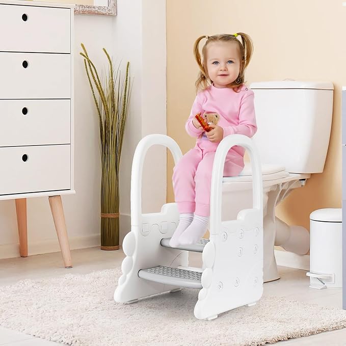 2024 New Step Stool for Kids, Plastic Toddler Nursery 2 Step Stools for Bathroom Sink, Toilet Potty Training, Toddler Stepping Stool Kitchen Helper with Handrails