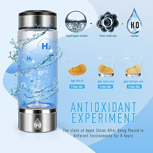 3 in 1 Hydrogen Water Bottle, Hydrogen Water Bottle Generator with SPE PEM Technology Water Ionizer, Portable Hydro Water Bottle Improve Water in 3 Min for Home, Office, Travel Daily, Drinking(Silver)