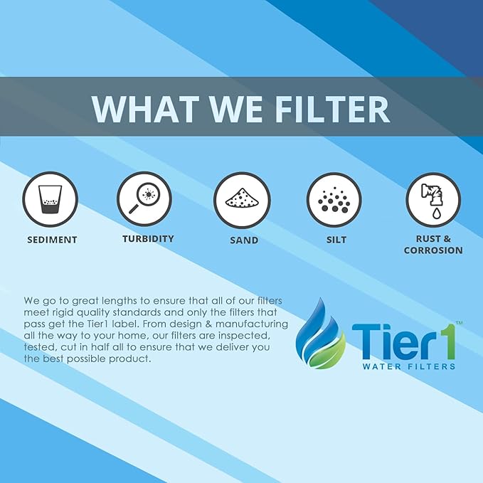 Tier1 20 Micron 20 Inch x 4.5 Inch | 6-Pack Pleated Cellulose Whole House Sediment Water Filter Replacement Cartridge | Compatible with Pentek S1-20BB, 155305-43, W20CLHD20, Home Water Filter