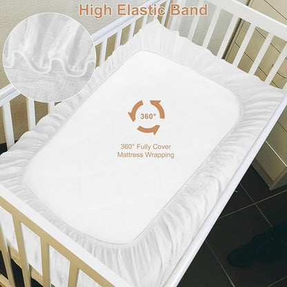 2 Pack Muslin Crib Sheets for Baby Girls & Boys-Neutral Breathable Crib Mattress Protector for Standard Crib Mattress (28"x 52") -White Crib Sheets Fitted-No Slip Toddler Cotton Bedding-White