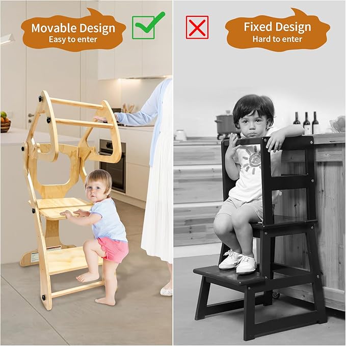 Toddler Tower, Kids Kitchen Step Stool Learning Tower, Adjustable Height with Safety Rails Helper Tower