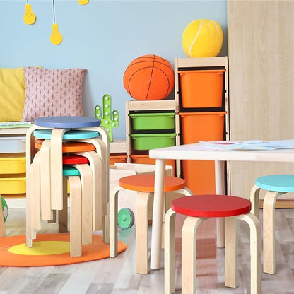 12 Inch Bentwood Stacking Stool for Kids Colored Durable Round Nesting Stool Flexible Wood Stackable Stool Chairs for Playroom Daycare Home Classroom(Colorful,8 Pcs)