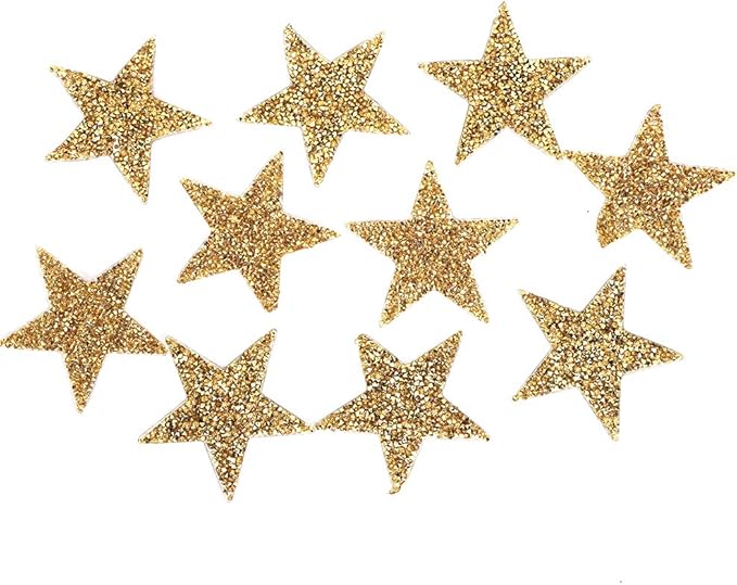 10Pcs Star Hot Rhinestones Sticker,Rhinestone Star Stickers,Star Rhinestone Appliques,Rhinestone Star Patch for DIY Clothes Cell Phone Decoration Accessories(Gold)