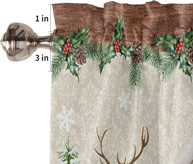 Vandarllin Christmas Valance Kitchen Curtains for Windows, Farm Red Truck Rod Pocket Valances Window Treatments Winter Holiday Snowman Short Curtains for Bedroom/Living Room, 54" X 18" -1 Panel