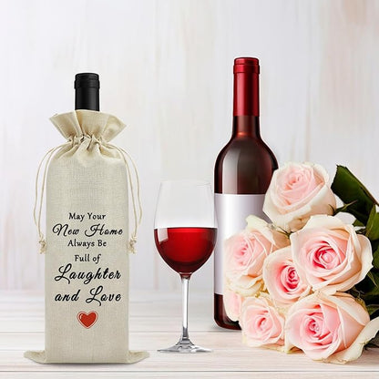 New Home Gift for Homeowner Wine Bags Housewarming Gifts Realtor Gift to Clients House Warming Party Decors Reusable Burlap Wine Wrapping Bags New Apartment Gift for Neighbor Women Men Wine Gift Bag