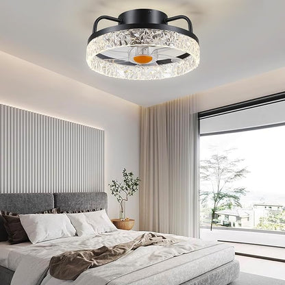 13" Ceiling Fans with Lights - Flush Mount Low Profile Ceiling Fan Lights with Remote/APP, 6 Speeds 3CCT, with 7 ABS Reversible Blades, Modern Bladeless Fan Light for Indoor Bedroom