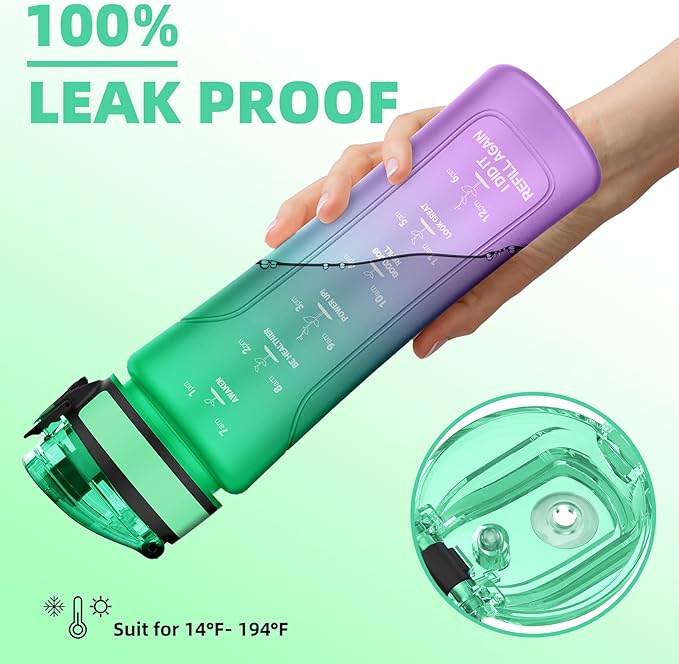 15oz Kids Sports Water Bottles for School with Spout Lid (Green Purple)