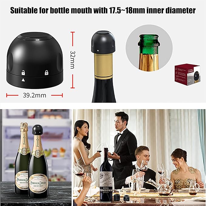 2 Packs Champagne Stoppers, Leakproof Champagne Stoppers, Reusable Champagne Preserver Bottle Saver, Champagne, Cava, Prosecco Sparkling Wine Keep Fresh,Fits Most Champagne Bottle.