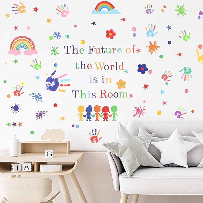 172pcs Colorful Inspirational Wall Decals, Handprint Wall Stickers, Removable Motivational Sticker for Kid Bedroom, Classroom, Kindergarten, School, Playroom