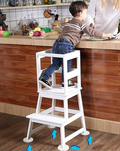 Toddler Tower Anti-Tipper 4 Pcs, Anti Tip Standing Tower Pads for Child Baby Proofing, Tilt protection Compatible with Kids Kitchen Stool Helper (White)