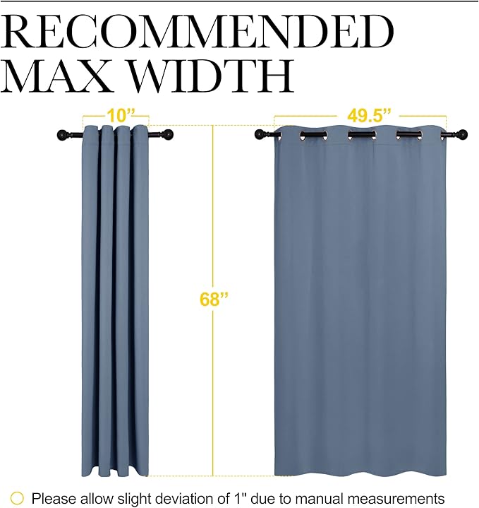 NICETOWN Blackout Curtains for Kitchen Window, Sound & Heat & Cold Reducing Curtains & Drapes for Kids Bedroom, Home Decoration Draperies (Stone Blue, 55" Wide x 68" Long, 2PCs)