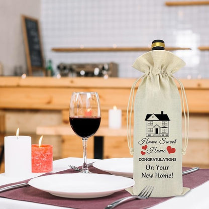 New Home New House Gift Wine Bags Housewarming Gifts Realtor Gift to Clients House Warming Party Decorations Reusable Burlap Wine Wrapping Bags Neighbor Gift Idea Homeowner Gift Wine Bottles Bag